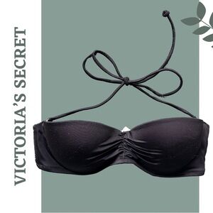 🛍️3/$40 Victoria's Secret Black Bandeau Bikini Top Neck Tie Size 34C